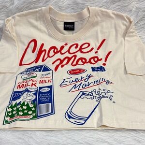 Cream Graphic Tee with Red and Blue Accents